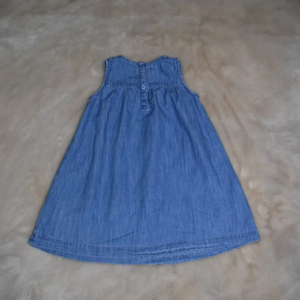 Gap Blue Sleeveless Denim Dress Floral Design Size 4 Years